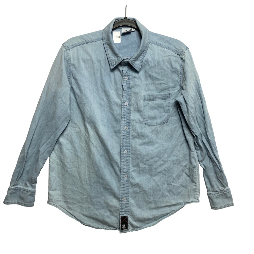 Universal Studios Shirt Womens L Blue L. Sleeve Chambray Button-Down Felix